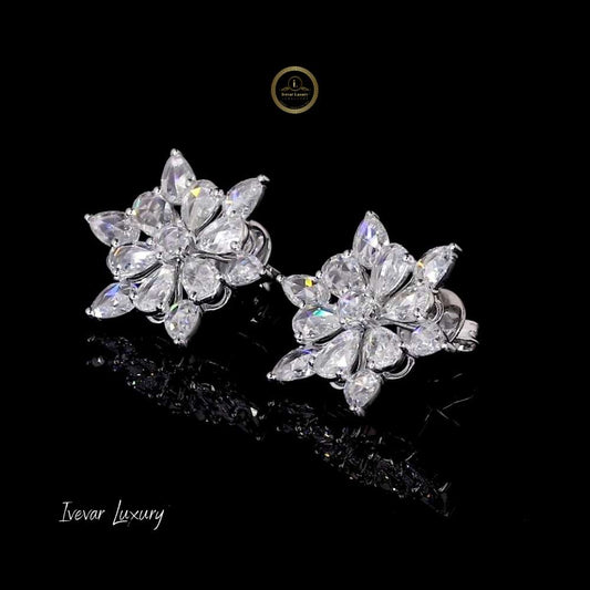 14K Gold Rose Cut Diamond Petal Cluster Earrings - view 2