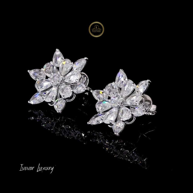 14K Gold Rose Cut Diamond Petal Cluster Earrings - view 2