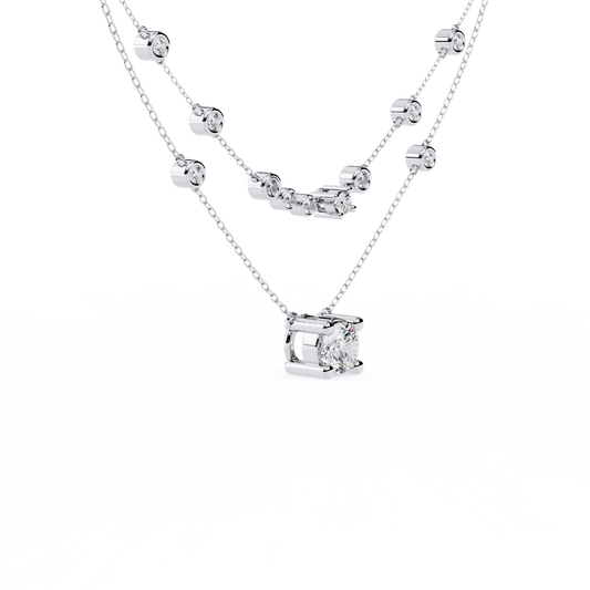 Double Layer Necklace with Round Solitaire - view 4
