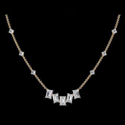 Emerald Cut Four Lab Grown Diamond Station Necklace
