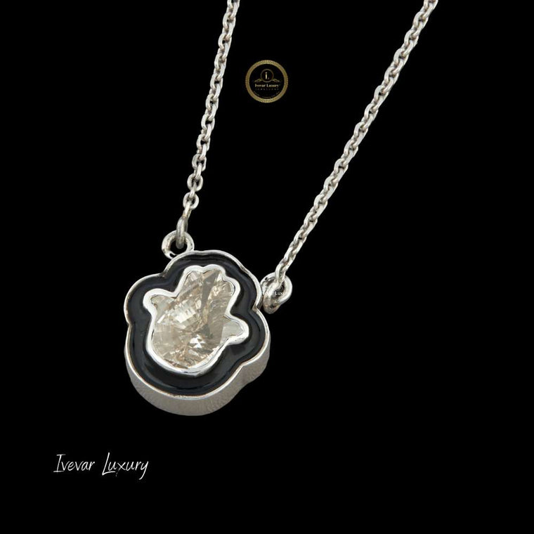 4.00 CT 14K Gold Hamsa Charm Necklace with Lab Grown Diamond - view 2