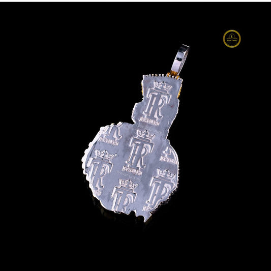 Custom 3D Royal King Lab Diamond Multi Tone Portrait Pendant - view 3