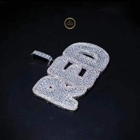 Custom Hip Hop RED Block Letter Lab Diamond Iced-Out Pendant - view 2
