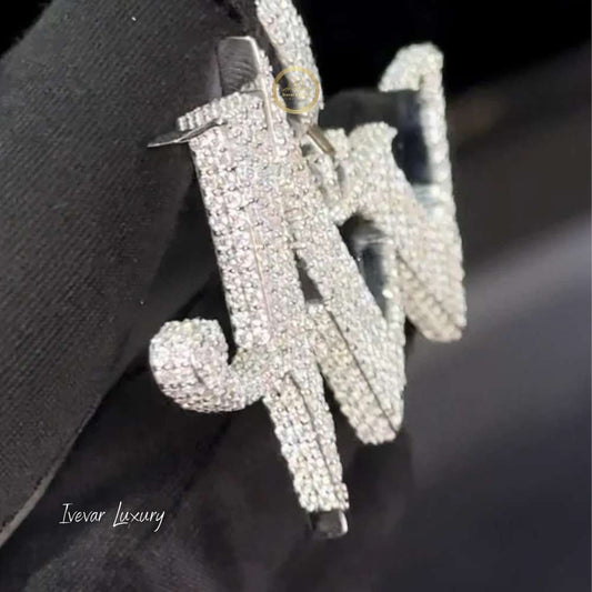 Custom Signature Moissanite Iced Out Initial Pendant - view 4