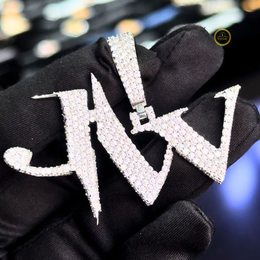 Custom Signature Moissanite Iced Out Initial Pendant - view 3