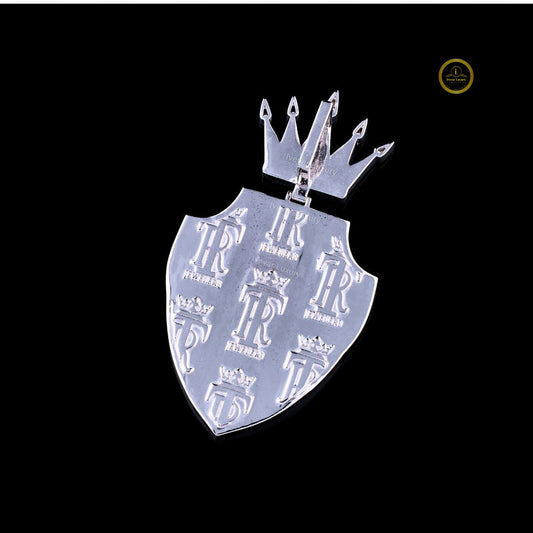 Custom Iced-Out Lab Diamond Shield Pendant With Two Tone Crown - view 4