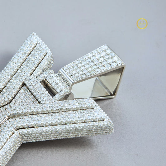 Custom Initial X Block Moissanite Iced-Out 3D Pendant - view 2