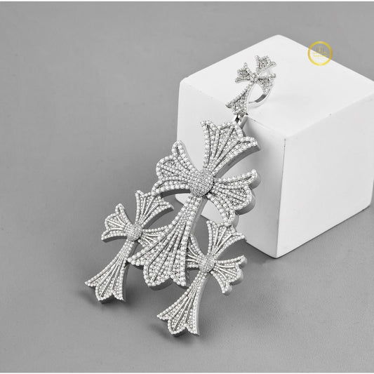 Iced-Out Custom Lab Diamond Stacked Triple Cross Hip-Hop Pendant - view 4