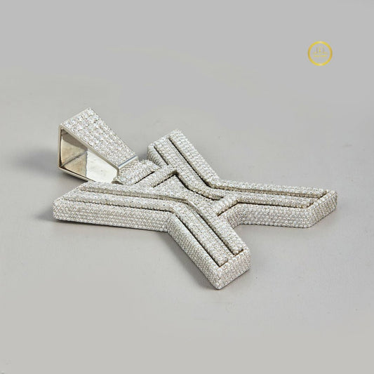 Custom Initial X Block Lab Diamond Iced-Out 3D Pendant - view 2