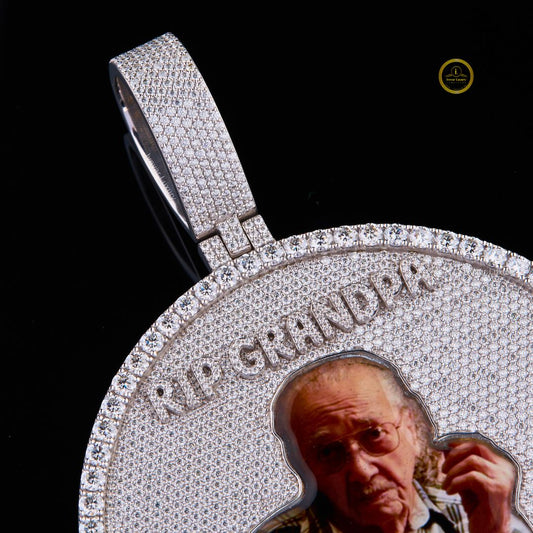 Custom RIP Grandpa Photo Memorial Medallion Lab Diamond Pendant - view 3