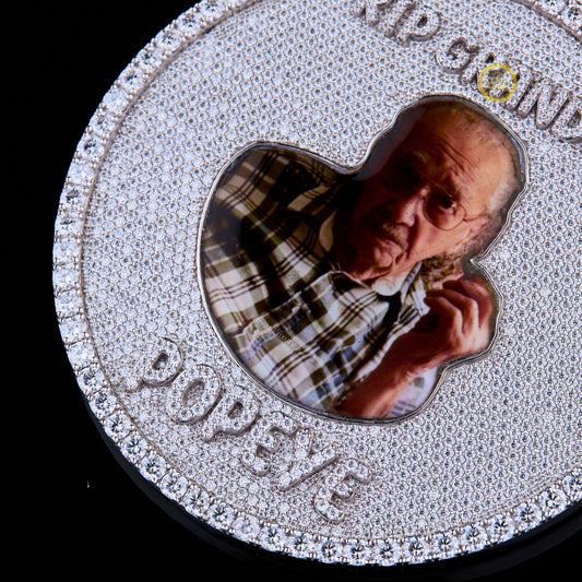 Custom RIP Grandpa Photo Memorial Medallion Lab Diamond Pendant - view 2