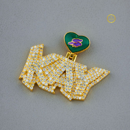 The Electric Heart Custom KAY Sharp Script Moissanite Green Enamel Pendant - view 2