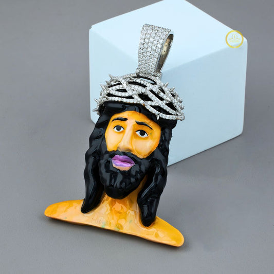 Enamel Jesus Piece Iced Out Crown of Thorns Pendant - view 2