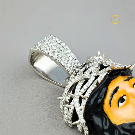 Enamel Jesus Piece Iced Out Crown of Thorns Pendant - view 3