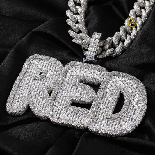 Custom Hip Hop RED Block Letter Moissanite Iced-Out Pendant - view 2