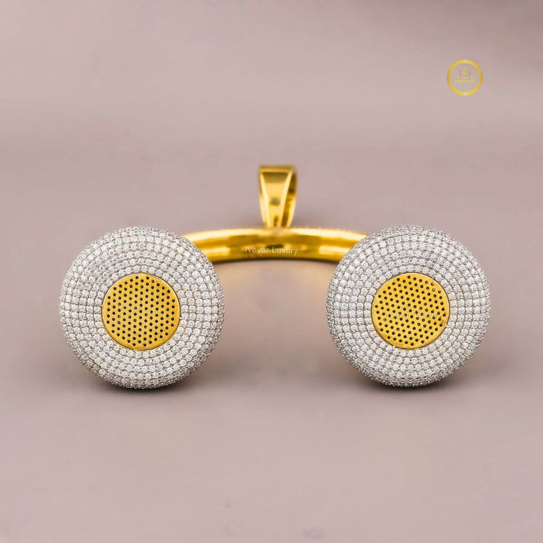 Iced-Out Two Tone Custom Moissanite Headphones Music Charm Pendant - view 2