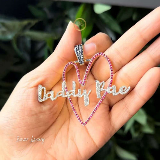 Personalized Daddy Bae Cursive Name Lab Diamond Pink Heart Pendant - view 4