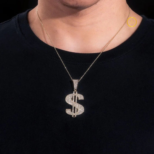 Iced Out Simulated Moissanite Money Dollar Sign Hip-Hop Pendant - view 4
