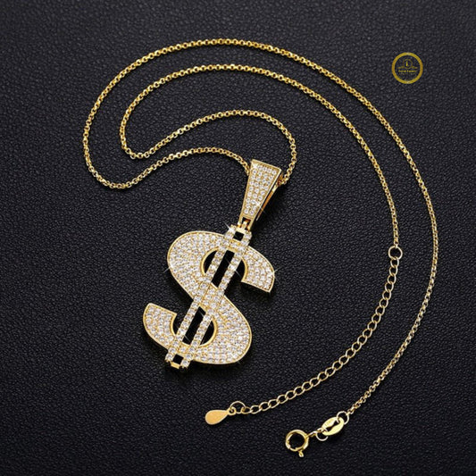 Iced Out Simulated Moissanite Money Dollar Sign Hip-Hop Pendant - view 3