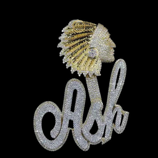 The Chief Heritage Custom Ash Script Moissanite 3D Native American Pendant - view 3