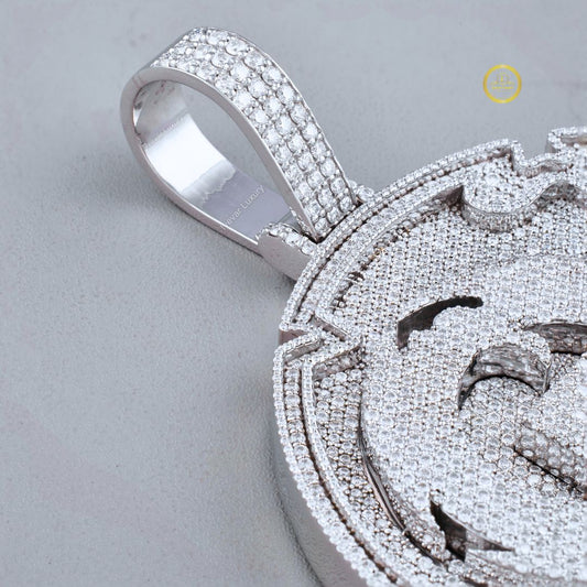 Iced-Out Dollar Sign Pendant with Round Cut Pavé Moissanite Setting - view 2
