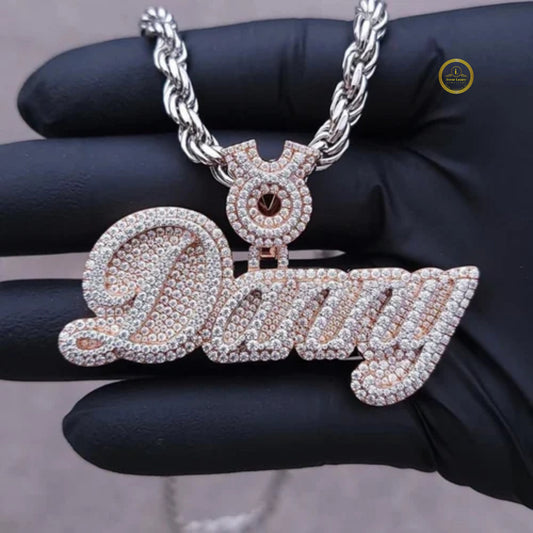Custom Amour Heart Design Moissanite Iced-Out Script Pendant - view 4