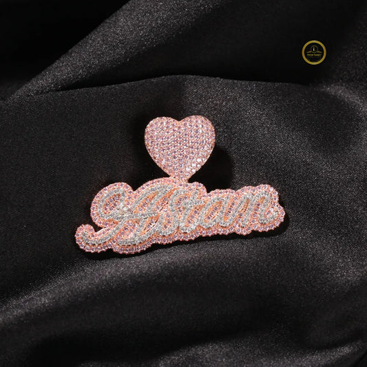 Custom Amour Heart Design Moissanite Iced-Out Script Pendant - view 3