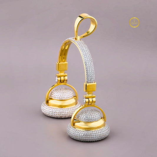 Iced-Out Two Tone Custom Lab Diamond Headphones Music Charm Pendant - view 2