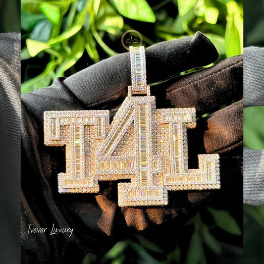 Personalized T4L Block Letter Pendant Baguette Lab Diamond Hip Hop Jewelry - view 3