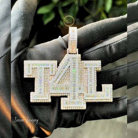 Personalized T4L Block Letter Pendant Baguette Lab Diamond Hip Hop Jewelry - view 2