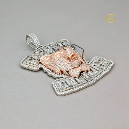 Custom Never Failure Wolf Moissanite Two Tone 3D Pendant - view 3