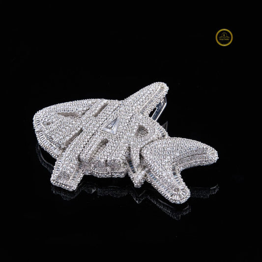 Custom Shark Name Pendant Baguette Lab Diamond Iced-Out Hip Hop Jewelry - view 3