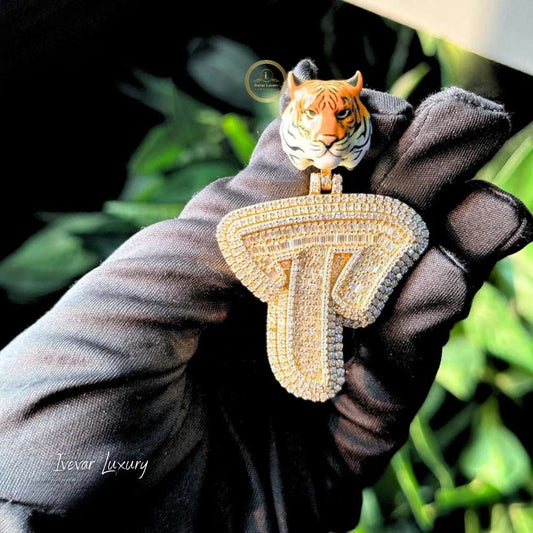 Personalized Letter P Pendant Animal Tiger Bail Hip Hop Lab Diamond Jewelry - view 3
