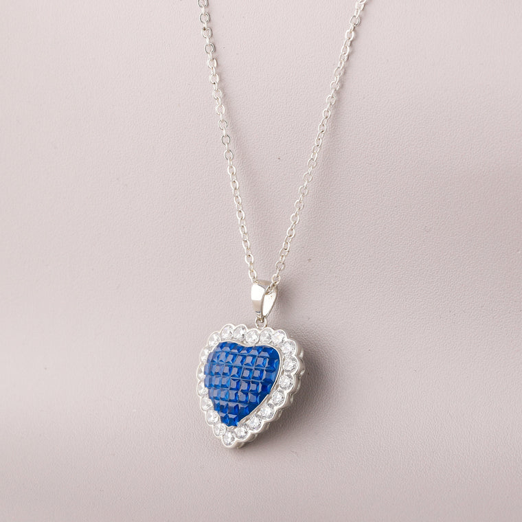 Blue Sapphire Heart Pendant Necklace and Earring Set - view 3