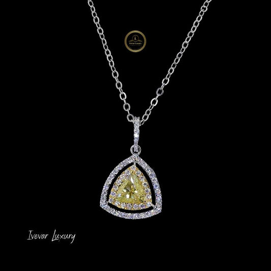 14K Yellow Gold Trillion Diamond Halo Pendant - view 2