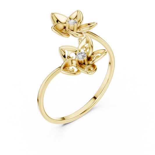 Open Floral Wrap Ring with Round Moissanite Accents - view 2