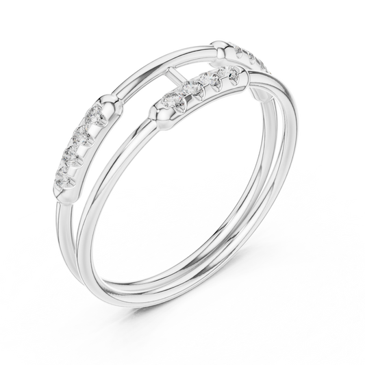 Round Cut Lab Diamond Double Band Open Bar Ring - view 4