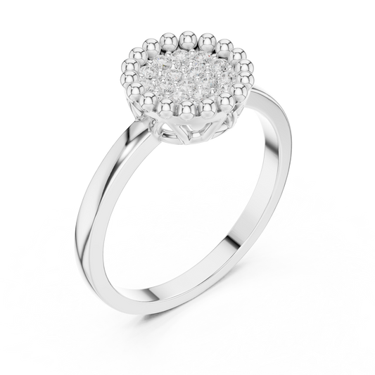 Round Floral Diamond Cluster Beaded Lab Grown Ring - view 4