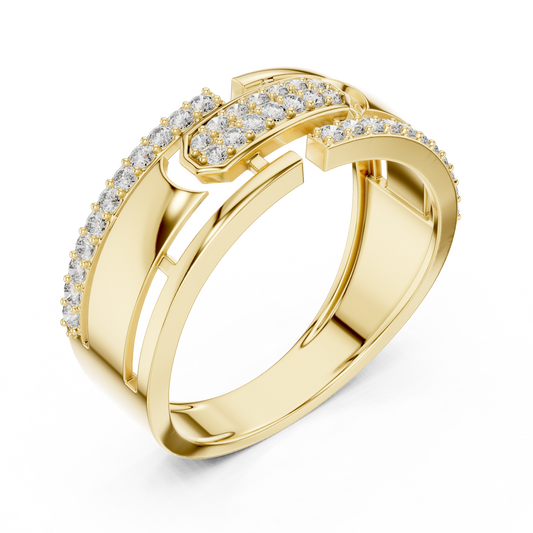 Round Cut Moissanite Men's Center Plate Pave Gold Statement Band - view 4