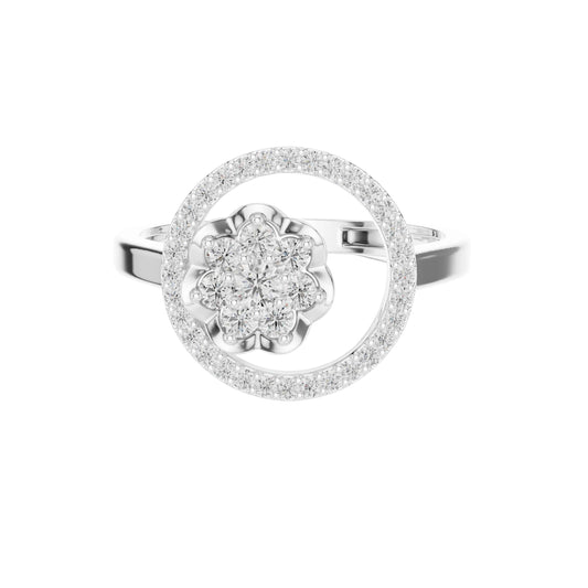 Round Floral Cluster with Pave Circle Halo Moissanite Ring - view 3