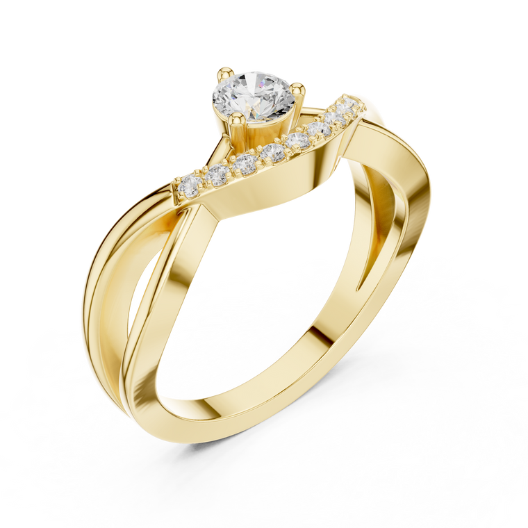Round Cut Bypass Split Band Solitaire Moissanite Engagement Ring - view 2