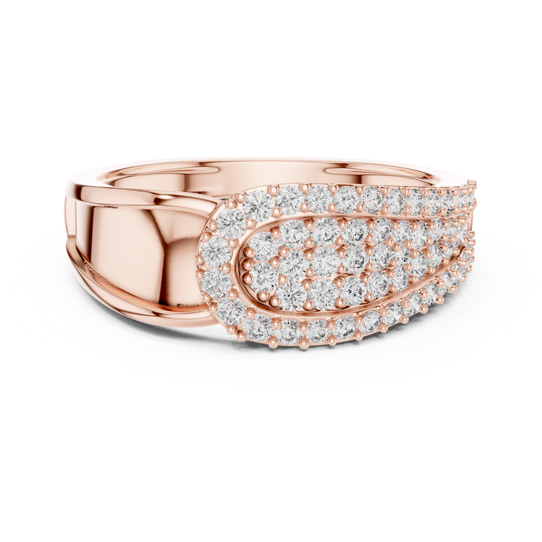 Round Cut Lab Grown Diamond Men's Oval Shield Pave Accent Wedding Ring - view 2