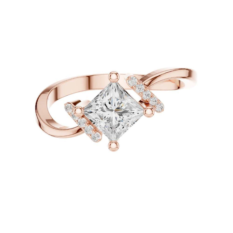 Princess Cut Moissanite Bypass Pave Band Engagement Ring - view 2