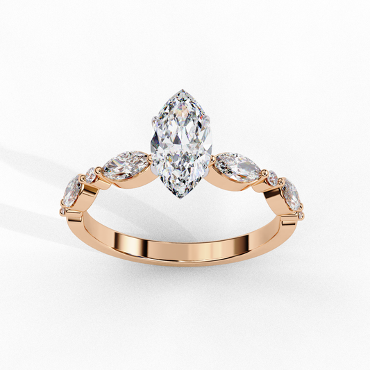 Marquise Cut Moissanite Pave Band Anniversary Ring - view 3