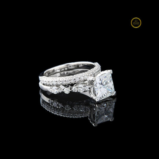 0.85 CT Princess Cut Bridal Set with Matching Pave Band - view 3