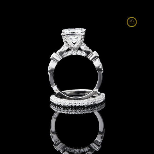 0.85 CT Princess Cut Bridal Set with Matching Pave Band - view 2