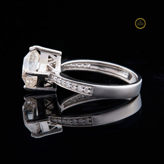 Antique Cut Lab Diamond Solitaire Ring with Pave Band - view 3