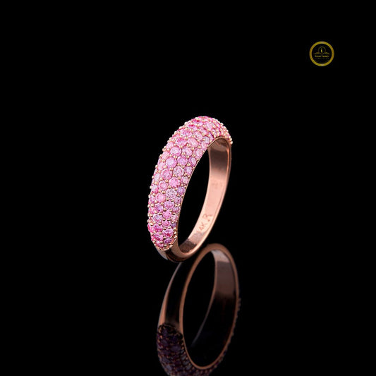 Fancy Vivid Pink Round Cut Moissanite Wedding Ring For Women Band - view 2