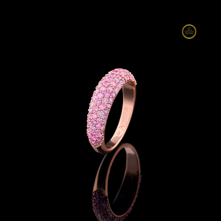 Fancy Vivid Pink Round Cut Moissanite Wedding Ring For Women Band - view 2