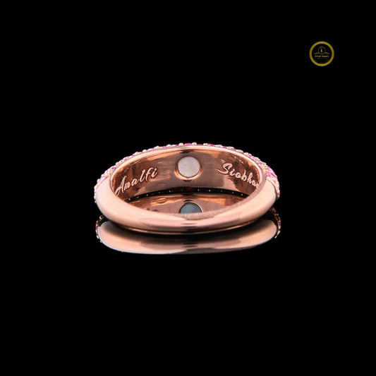 Fancy Vivid Pink Round Cut Lab Diamond Wedding Ring For Women Band - view 4